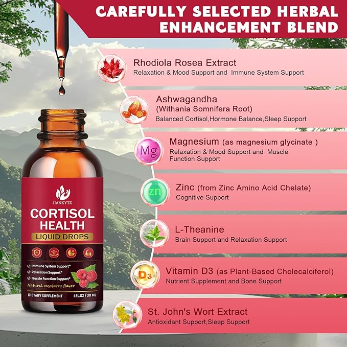 (2 Pack) Cortisol Liquid Drops for Women - Balanced Cortisol Hormone Balance Support Cortisol Supplements for Women with Magnesium Complex Rhodiola Rosea Ashwagandha Sugar-Free 1 Fl Oz