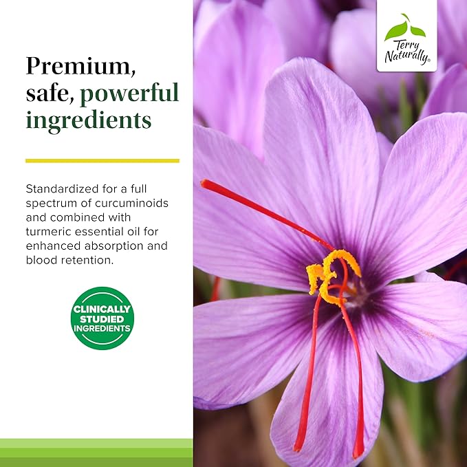 Terry Naturally Saffron Lift + Curcumin - Herbal Supplement with Curcumin - Non-GMO Saffron &amp Brain Curcumin Capsules - Concentration &amp Relaxation Support Supplement - 60 Capsules