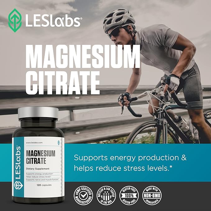 LES Labs Magnesium Citrate – Stress Relief Restful Sleep Heart Health Metabolism Nerve &amp Muscle Function – Non-GMO Supplement – 120 Capsules (Pack of 2)