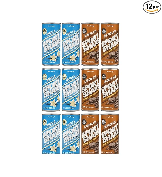 Shake Protein Shake Variety Pack 12 Pack (6 Chocolate + 6 Vanilla) | Real Dairy Protein Drink | 11 fl oz Cans | 12g Protein per Can | Energy Shake | Great for Post-Workout Breakfast