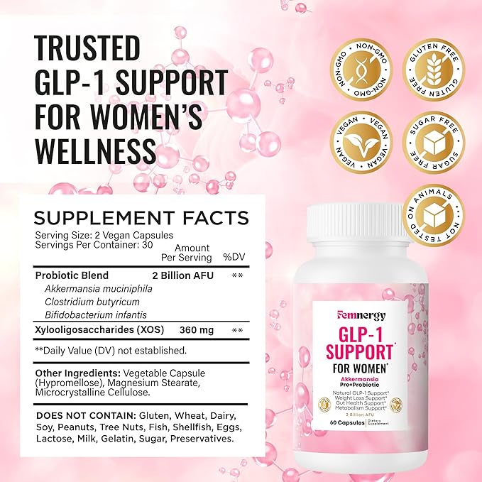 GLP-1 Support Weight Loss Probiotic Supplement for Women - Natural Appetite Suppressant Metabolism &amp Gut Health - GLP1 Support to Activate Daily Hunger Control &amp Fat Burn Support