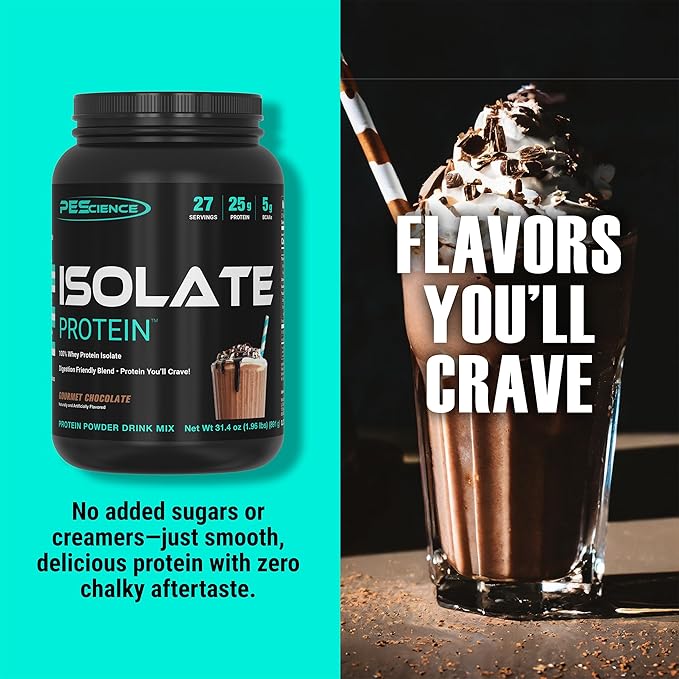 PEScience Isolate Whey Protein Powder Gourmet Chocolate 27 Servings 100% Whey Protein Isolate Low Carb Fast Absorbing Post Workout Shake for Men and Women