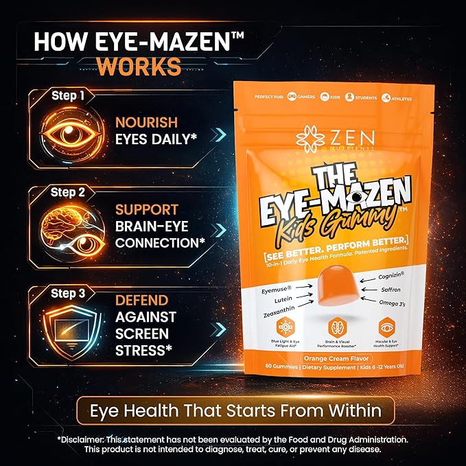 The Eye-Mazen Kids Gummy Eye Vitamins for Vision and Eye Health - Lutein and Zeaxanthin Supplements for Eyes with Omega 3 &amp Vitamin A - Eye Supplements for Kids