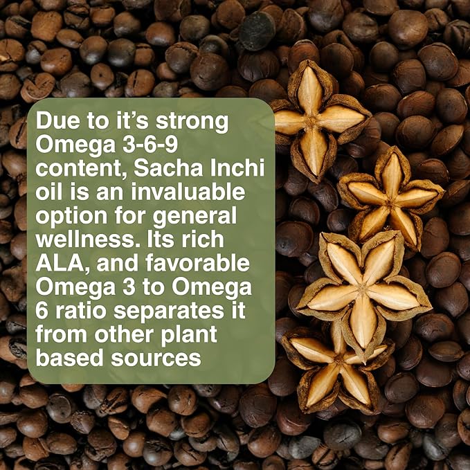 Sacha Inchi Oil Supplment 1000 mg Serving - Vegan Source of Pure Omega 3 6 9 Oils - for Supporting General Wellness Brain Function and Anti-Oxidation - 2 Month Supply