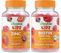 Lifeable Zinc Kids + Biotin Kids Gummies Bundle - Great Tasting Vitamin Supplement Gluten Free GMO Free Chewable Gummy