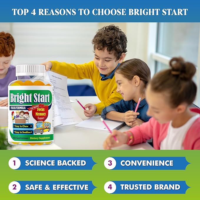 BrightStart Focus Gummies for Kids with Omega 3 EPA DHA – Brain Vitamins Supports Focus Memory &amp Attention for Children &amp Teens | Non-GMO Chewable Supplement 60 Gummies