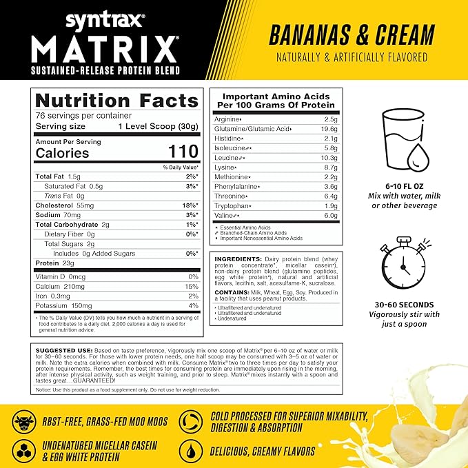 Syntrax Nutrition Matrix - Sustained-Release Protein Blend Bananas &amp Cream 5 lbs.