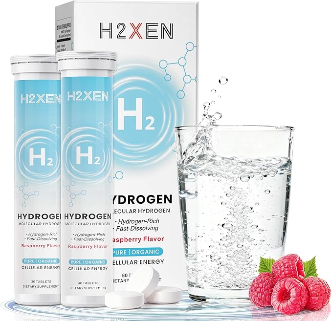Molecular Hydrogen Tablets with Magnesium - 8 PPM Hydrogen Water Tablets for Drinking Water - Rich in Antioxidants Supports Healthy Aging Cellular Energy &amp Brain Health (60 Counts Raspberry)