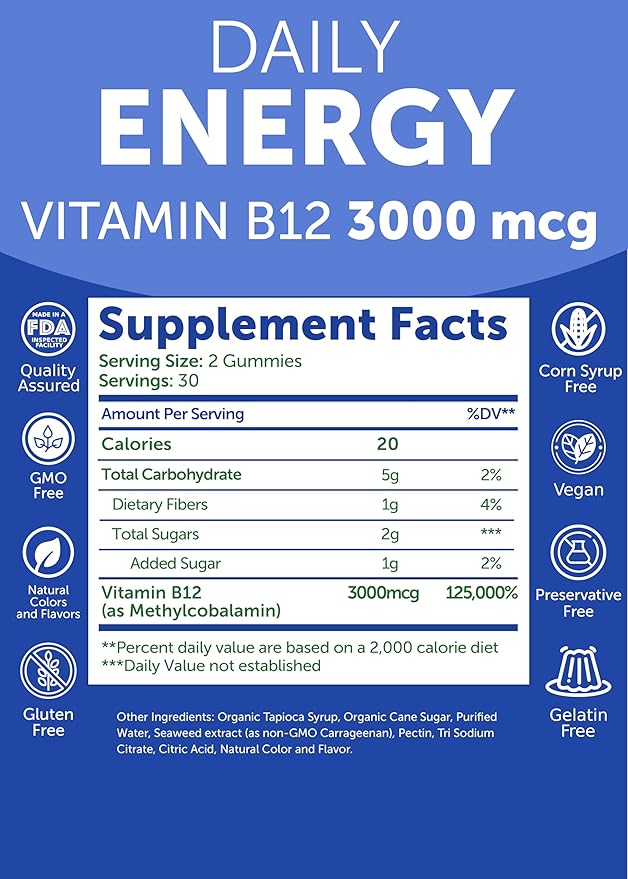 Lunakai USA Made D3+K2 with Calcium &amp Energy B12 Gummies Bundle – Vegan Non-GMO – 60 Gummies Each