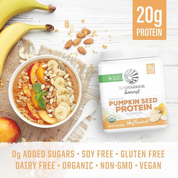 Organic Pumpkin Seed Protein Powder Cold Pressed Simple Single-Ingredient Superfood Plant-Based Easy to Digest All 9 Essential Amino Acids Mild Flavor for Smoothies Baking &amp 20g Protein 15 Serv