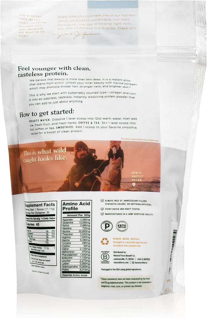 Natural Force Grass Fed Organic Whey Protein Powder Vanilla Flavor 5 lb Clean Marine Collagen Powder 11.7 oz