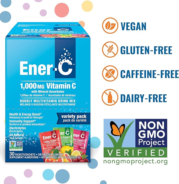Ener-C Multivitamin Drink Mix - Vitamin Packets for Water Electrolytes Powder Packets Vitamin Drink Mix Hydration Liquid Mix Immune Booster for Adults Healthy Energy - Variety Pack 30 Count