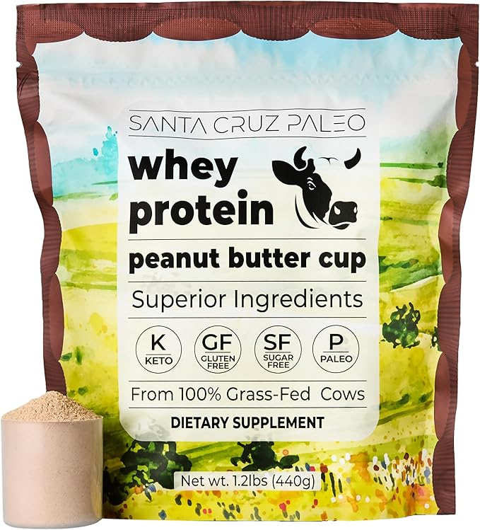 Santa Cruz Paleo Whey Protein Powder Peanut Butter Cup 20 G Grass Fed Whey Protein Isolate Per Serving Gluten Free Paleo &amp Keto Friendly No Sugar Added Protein Shake Mix 20 Servings 1.2 lb