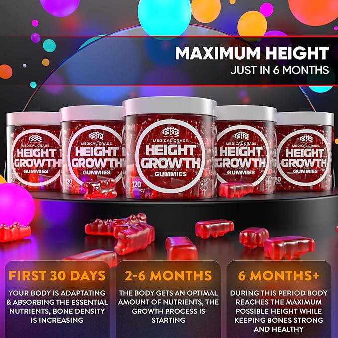 Height Growth Increase Gummies Vitamins Grow Tall Supplement Calcium Magnesium Zinc Ashwagandha Glucosamine Multivitamin for Teens Kids 120 Gummies