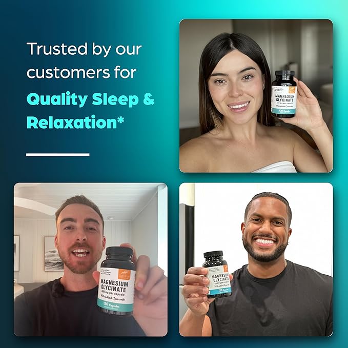 Magnesium Glycinate 400mg High Absorption Capsules with Quercetin | Quality Sleep Relaxation &amp Muscle Health Supplement for Women and Men | Chelated Magnesium 120 Count (Pack of 3) | Easy to Swal