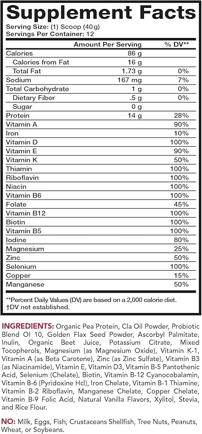 Olympian Labs Pure Smoothie Mix Pea Protein Powder Plus Probiotics Vitamins Minerals CLA &amp Flax Seed.