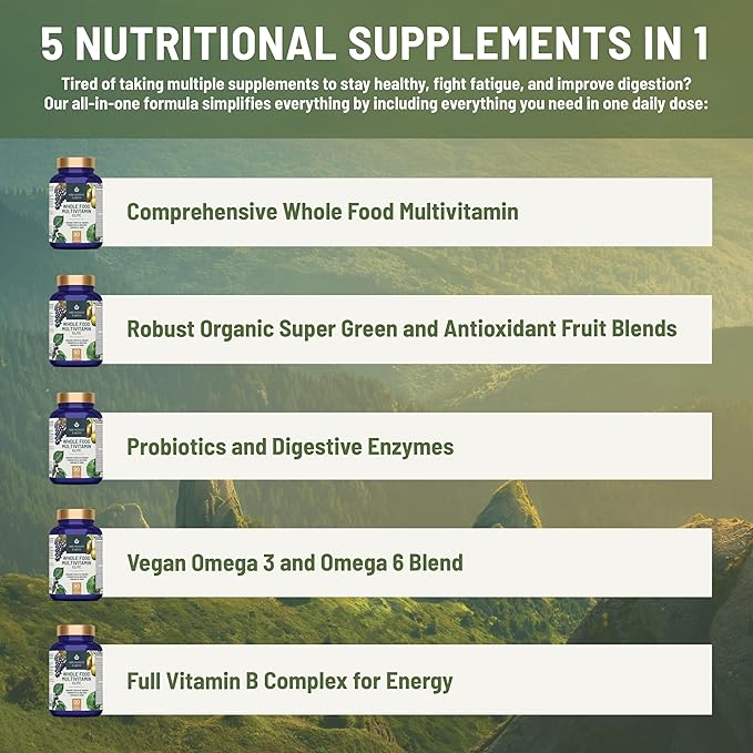 Abundant Earth Whole Food Multivitamin for Women Daily Multi Vitamins Supplements for Men Mens Multivitamins + B Complex Probiotic Multi Enzyme Omegas for Organic Energy Mood Digestion 90ct-4pk