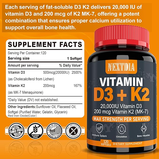 Vitamin D3 20000 IU + K2(MK7) 200mcg L-MethylFolate 15mg &amp Methyl B12 Gummies