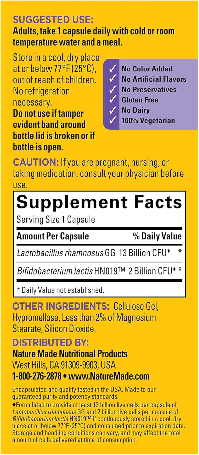 Nature Made Probiotics for Digestive Health Extra Strength 15 Billion CFU from Live Cultures Probiotics for Women and Men 30 Probiotic Capsules 30 Day Supply