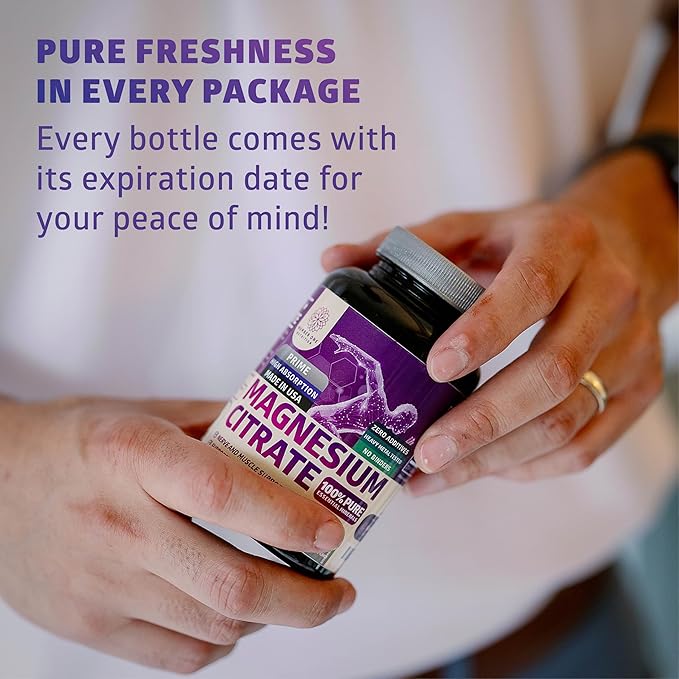 Pure Magnesium Citrate Capsules 1250mg Easily Absorbed and Purified Trace Mineral for Muscle and Digestive Support 120 Caps