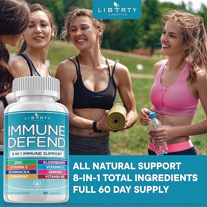 8 in 1 Immune Supplement with Echinacea Vitamin C and Zinc 50mg Vitamin D 5000 IU Turmeric Curcumin &amp Ginger B6 Elderberry 180 Count (Pack of 3)