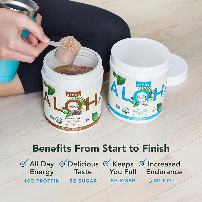 ALOHA Organic Plant Based Protein Powder Stevia Free Vanilla 19.6 oz 15 Servings PACKAGING MAY VARY