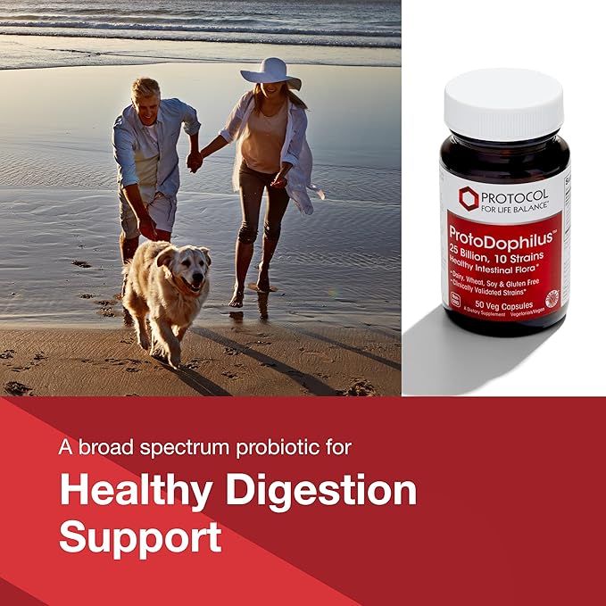 PROTOCOL FOR LIFE BALANCE Proto Dophilus 25 Billion 10 Strains - Support Digestive Gut Health Immune System &amp Detox - Dairy Wheat Soy &amp Gluten Free - Vegan &amp Nut Free - 50 Veg Capsules