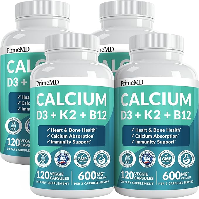 4-in-1 Calcium Supplements for Women and Men - Calcium with Vitamin D3 K2 5000 IU Supplement 601mg per Serving for Heart Bones &amp Body Defenses - Gluten-Free Vegan-Friendly (480 ct)