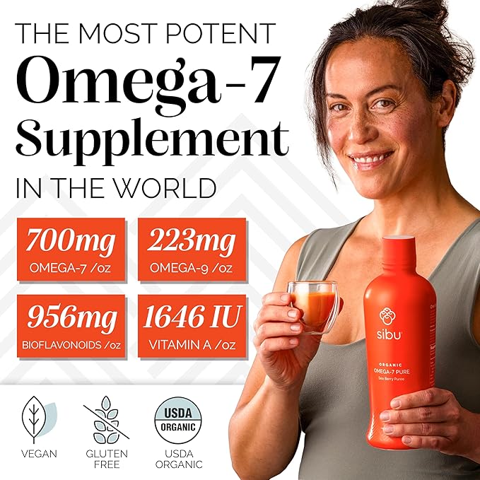 sibu Omega-7 Pure 100% Pure Sea Buckthorn Juice (32 oz) USDA Organic