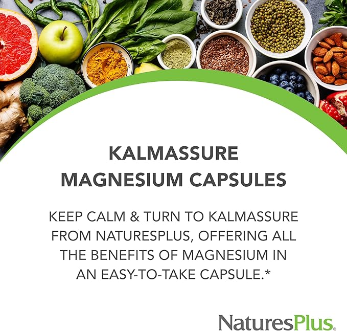NaturesPlus KalmAssure Magnesium - 240 Vegan Capsules - Highly Bioavailable Magnesium Citrate - Supports Nerve &amp Muscle Relaxation - 60 Servings