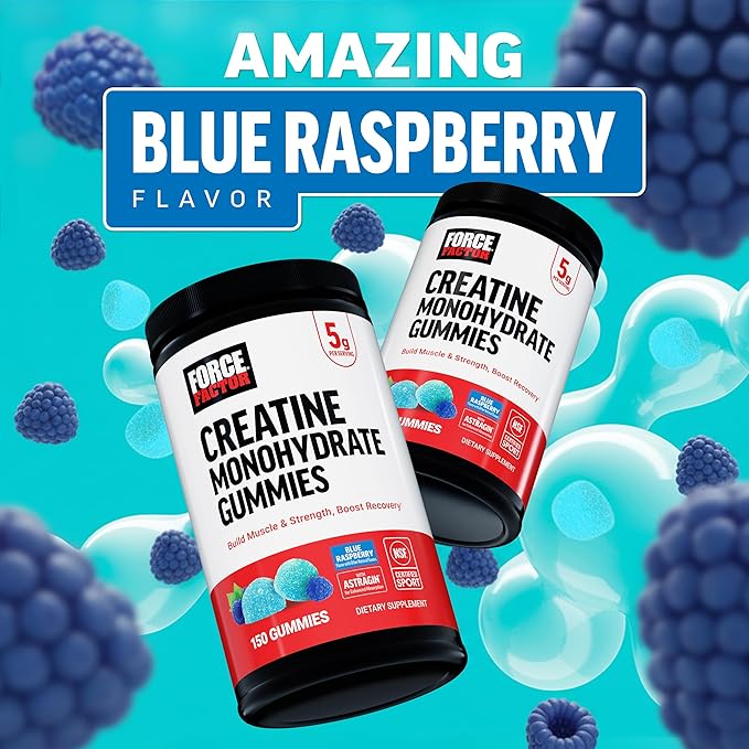 Force Factor Creatine Monohydrate Gummies NSF Certified 5g Dose for Men &amp Women to Support Muscle Strength Recovery Cognitive Health &amp Memory Packaging May Vary Blue Raspberry 150 Gumm