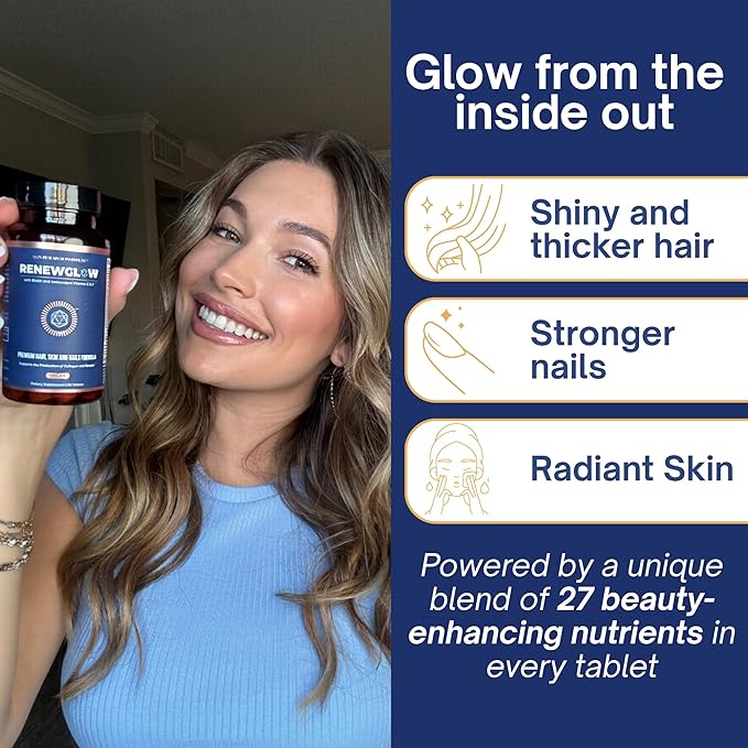 Skin Research Institute Renewglow Biotin Supplement - Vegan Friendly - Healthy Skin Nail and Hair 3 Pack