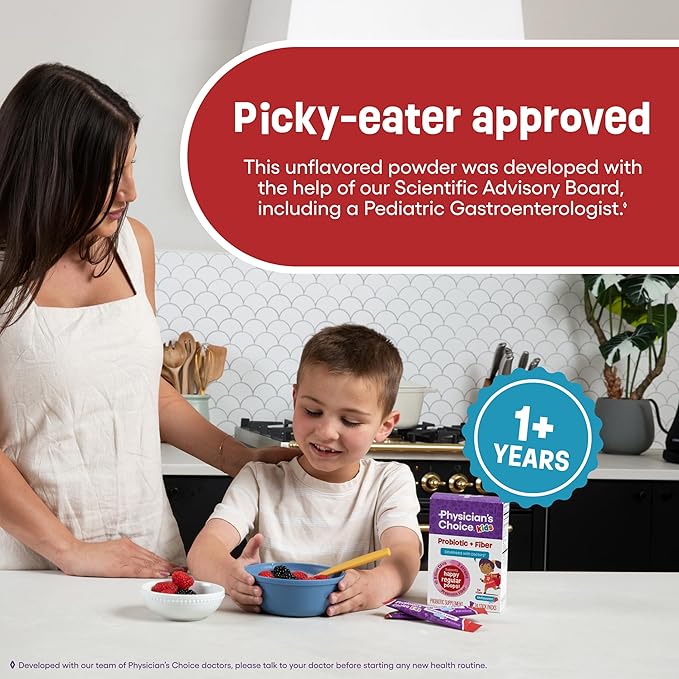 Physician's Choice Kids Probiotic + Prebiotic Fiber Packets (Ages 1+) - Supports Regularity Occasional Constipation &amp A Healthy Digestive System - No Allergens or Preservatives - Unflavored - 24