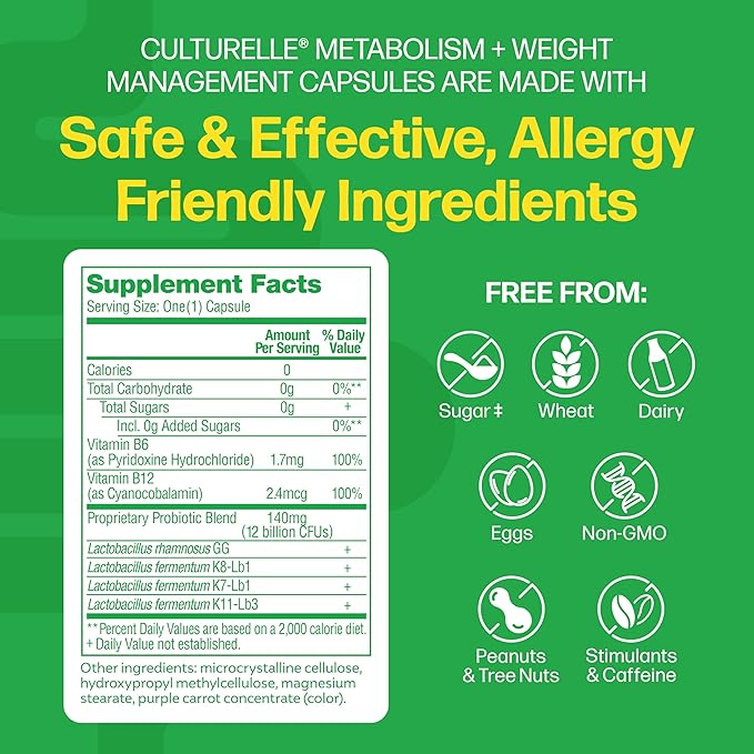 Culturelle Metabolism + Weight Management with SlimBiotics® Probiotic Capsules – 30 Count – Helps Safely Manage Weight - Promotes Healthy Metabolism and Physical &amp Mental Energy