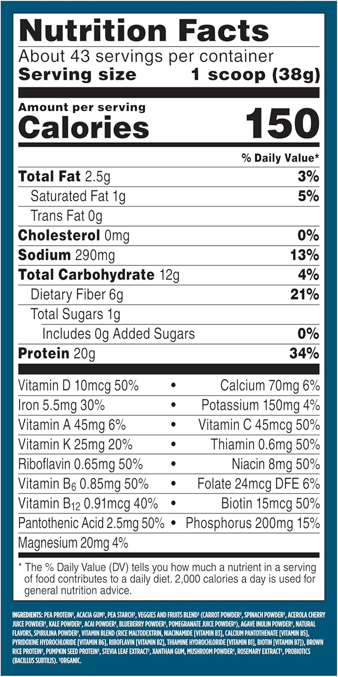 Vega Organic All-in-One Vegan Protein Powder French Vanilla (43 Servings) Superfood Ingredients Vitamins for Immunity Support Keto Friendly Pea Protein for Women &amp Men 3.10lbs(Pack of 6)