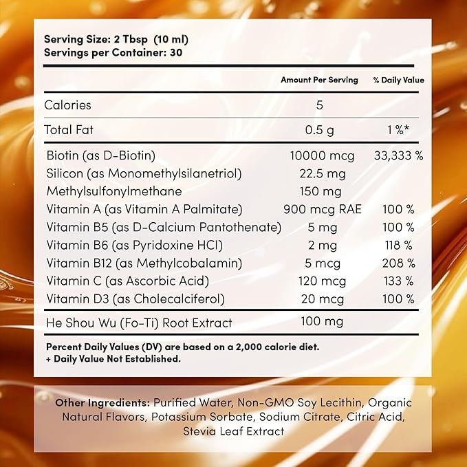 Vida Lifescience Aurora Nutrascience Ultra-Liposomal Biotin 10000 mcg Collagen Booster Supplement Supports Healthy Hair Skin &amp Nails Caramel Flavor 30 Servings 10 fl oz