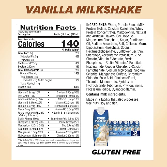 Pure Protein Vanilla Protein Shake 30g Complete Protein Vitamins A C D and E plus Zinc &amp Optimum Nutrition Gold Standard Protein Shake 24g Protein Ready to Drink Protein Shake