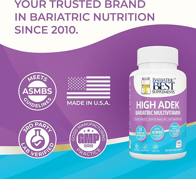 High A D E K Bariatric Multivitamin for Post DS/SADI Surgery 25 Essential Nutrients for Post-Weight Loss Surgery 180 Tablets Meets ASMBS Guidelines for Bariatric Bypass