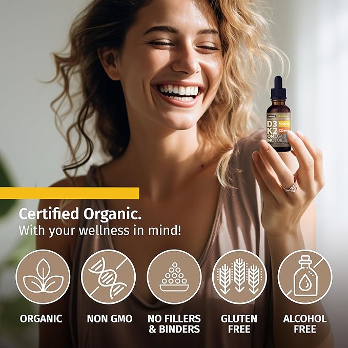 NUSAVA (2 Pack) Organic Vitamin D3 K2 Drops with MCT Oil Omega 3 5000 IU Maximum Strength Vitamin D Liquid No Fillers Non-GMO Liquid D3 for Faster Absorption and Immune Support (Mocha 2 Fl Oz)
