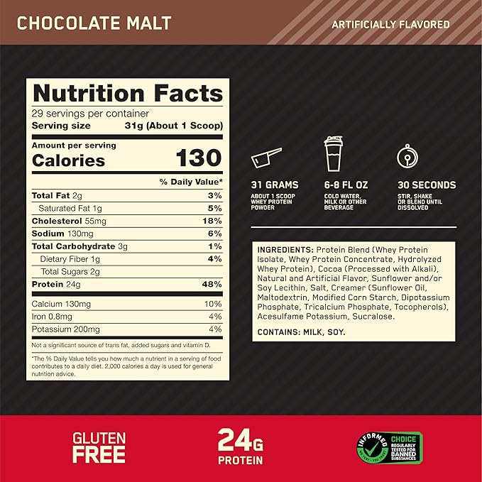 Optimum Nutrition Gold Standard 100% Whey Protein Powder Chocolate Malt 2 Pound (Packaging May Vary)