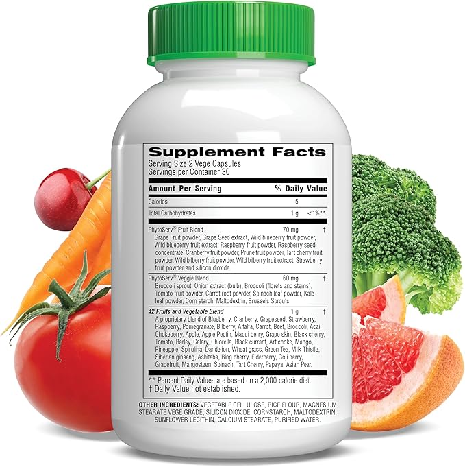 Botanic Choice Since 1910 - Mega Fruits &amp Veggies Blend - 42 Fruits and Vegetables - 2 Caps Daily - 60 Count Supplement