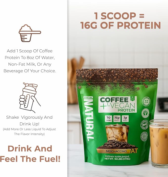 About Time Coffee + Vegan Protein (Non-GMO All Natural Lactose/Gluten Free 16g of Protein Per Serving) – 1.03lb Coffee Mochaccino