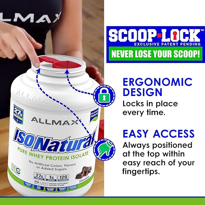 ALLMAX ISONATURAL Whey Protein Isolate Unflavored - 2 lb - 27 Grams of Protein Per Scoop - Zero Fat &amp Sugar - 99% Lactose Free - with Prebiotics - No Artificial Flavors - Approx. 31 Servings