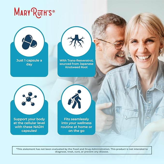 MARYRUTH'S NADH Capsules | Niacin | NAD+ Precursor | Trans-Resveratrol | CoQ10 | Cellular Energy | Energy Metabolism | Cognitive Function | Vegan | Gluten-Free | 1 Capsule Daily | 30 Servings