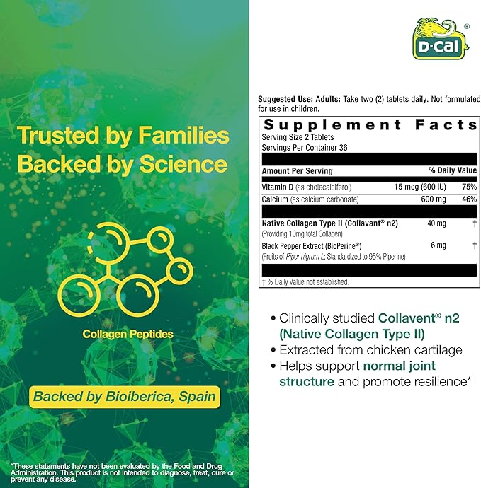 D-Cal Flex Joint | Joint Support Supplement for Women | Native Collagen Type II Calcium &amp BioPerine® | Rebuild Cartilage Improve Flexibility &amp Strengthen Bones | 72 Tablets Made in USA