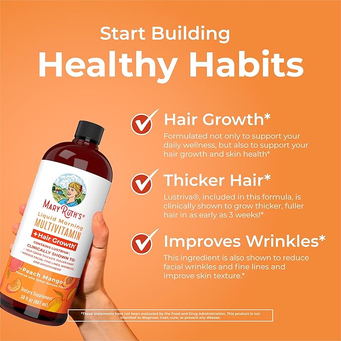 MaryRuth's MaryRuth's Liquid Morning Multivitamin +Hair Growth (Peach Mango 30oz) &amp Iron Liquid (Berry) | Clean Label Project Verified® | Beauty Immunity &amp Overall Health | Vegan Non-GMO