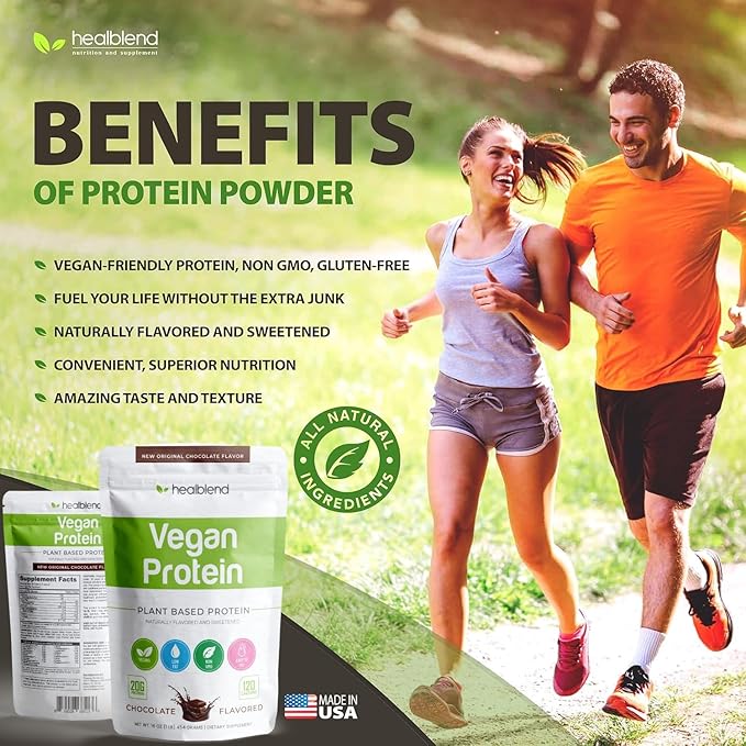healblend Plant-Based Protein Powder Vegan Dietary Supplement - Gluten-Free Non-GMO Erythritol-Free Soy-Free Dairy-Free Pea Protein for Women and Men