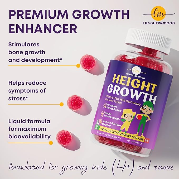 Height Growth Gummies for Kids &amp Teens - Calcium Vitamin D3 + K2 Zinc Magnesium L-Arginine Vitamin C - Multivitamin for Teen Boys &amp Girls - Grow Taller Supplement for Kids Height - 60 Gum