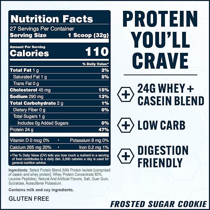 PEScience Select Protein Powder Whey and Casein Blend Lean Protein Powder for Women and Men Low Calorie Low Carb Keto Friendly Gluten Free Frosted Sugar Cookie - 27 Servings
