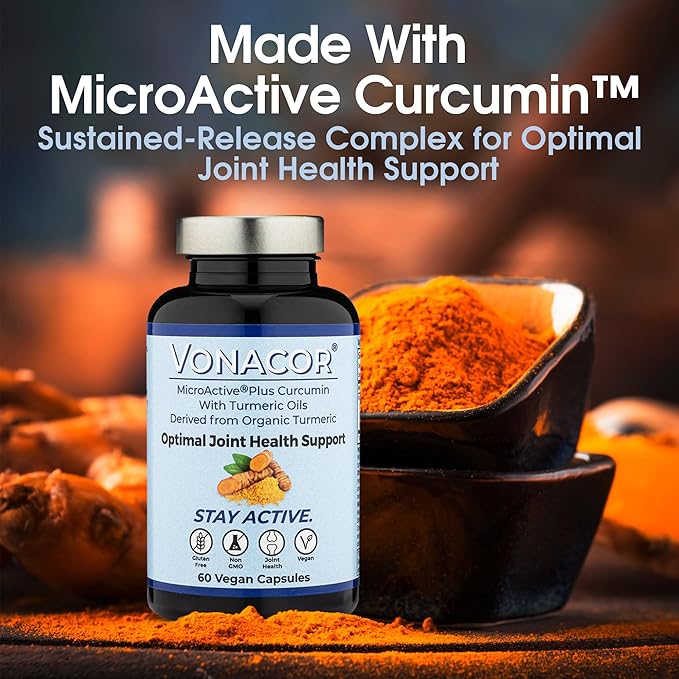 Highly Absorbable MicroActive Curcumin with Turmeric Oil Extract 500mg for Optimal Joint Health Vegan Non-GMO Gluten-Free 60 Vegan Capsules